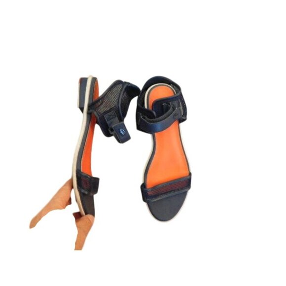 Lacoste Size 9 Navy Blue Leather Lonelle Mesh Strappy Designer Sandals - Picture 1 of 4